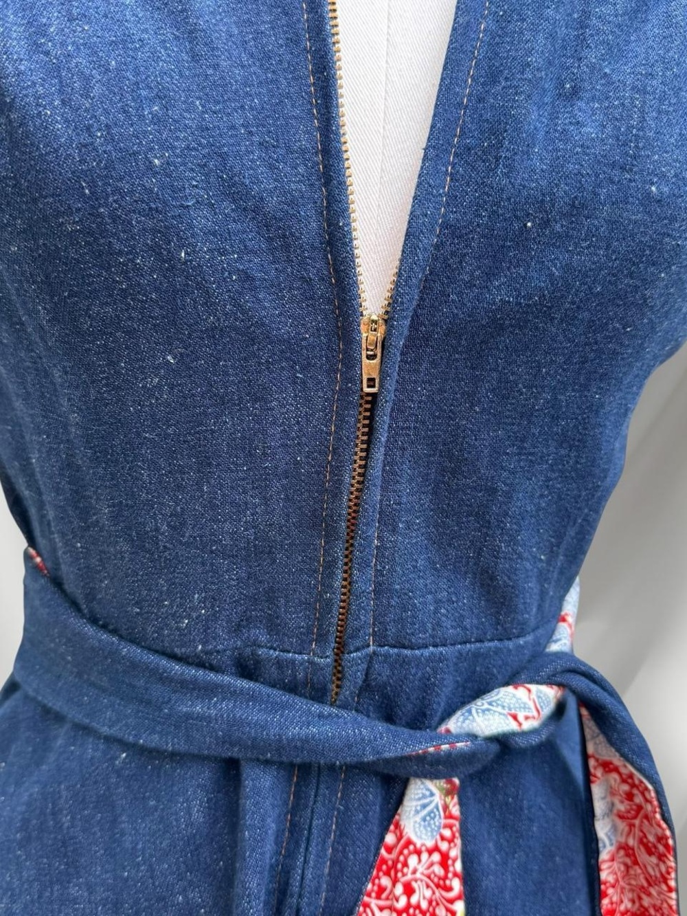 Navy Floral-Trim Fit & Flare Dress with Belt - Picture 7 of 8